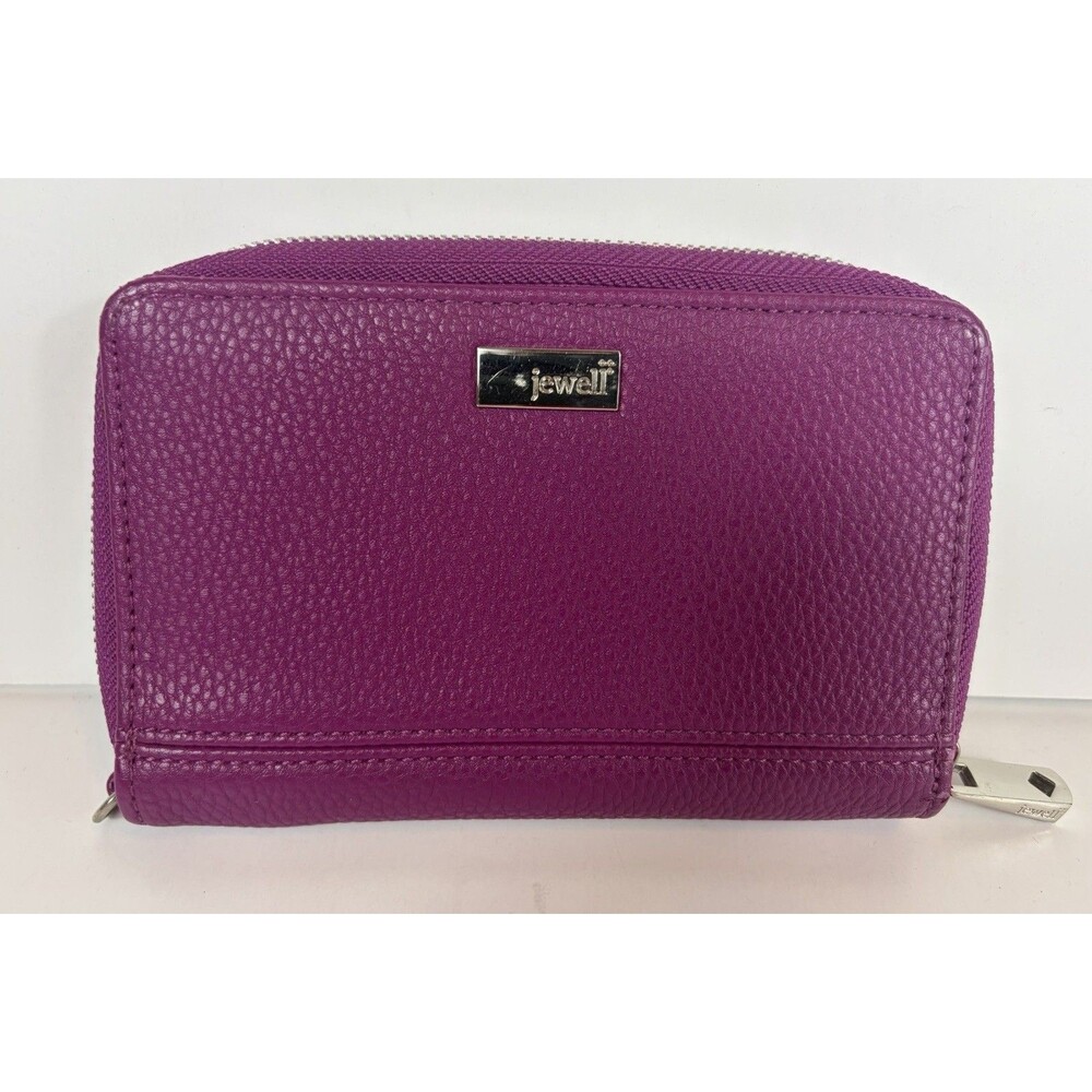Jewell By Thirty One Ladies Wallet Faux Leather Pebbled Zip Around Purple 6” X4”